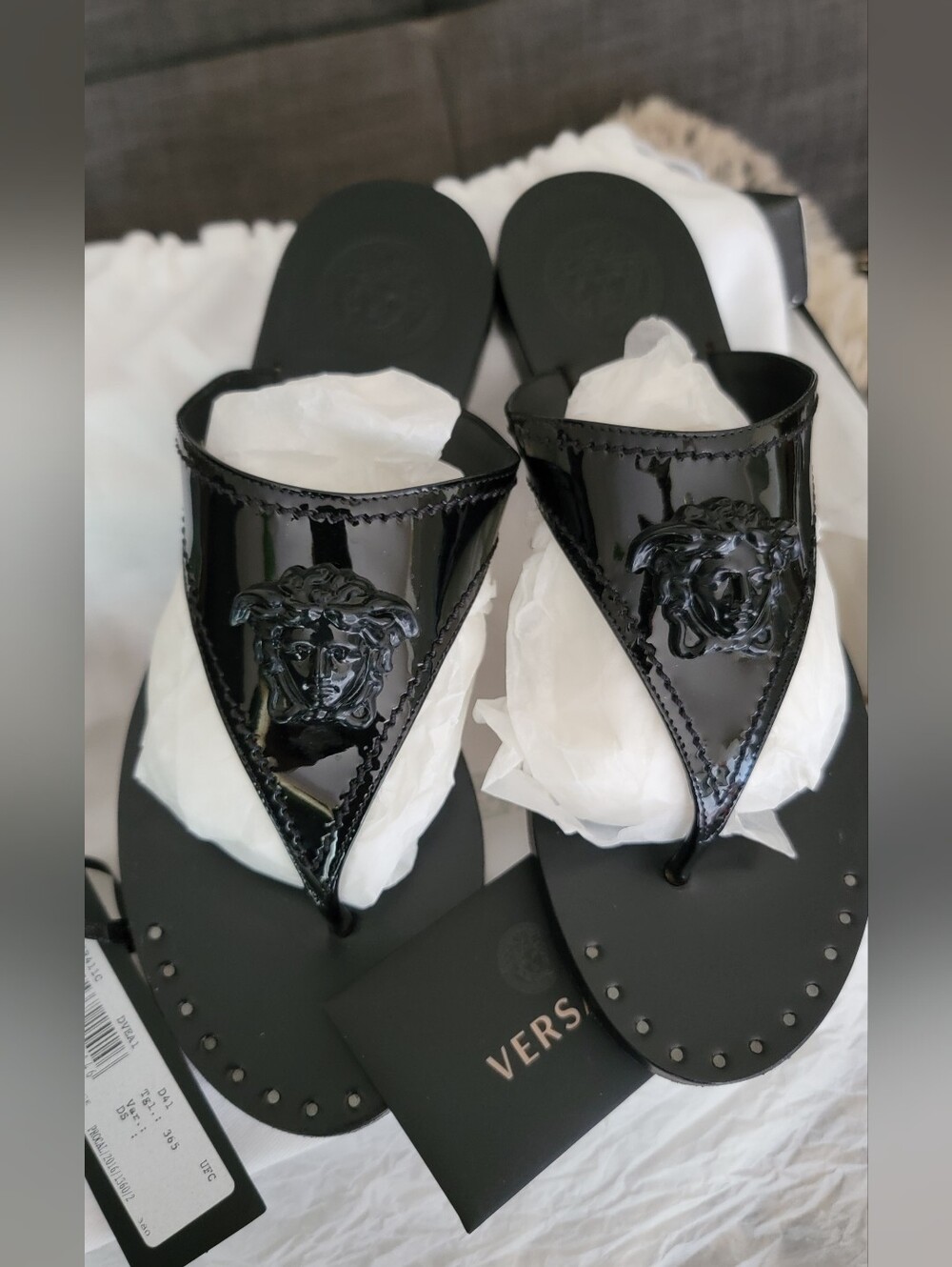 Authentic,Versace Patent Leather Medusa,Sandals Women,size 6.5.